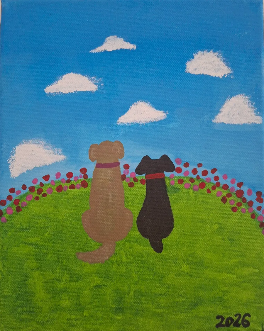 Cuadro pintado a mano: dos perritas mirando el horizonte