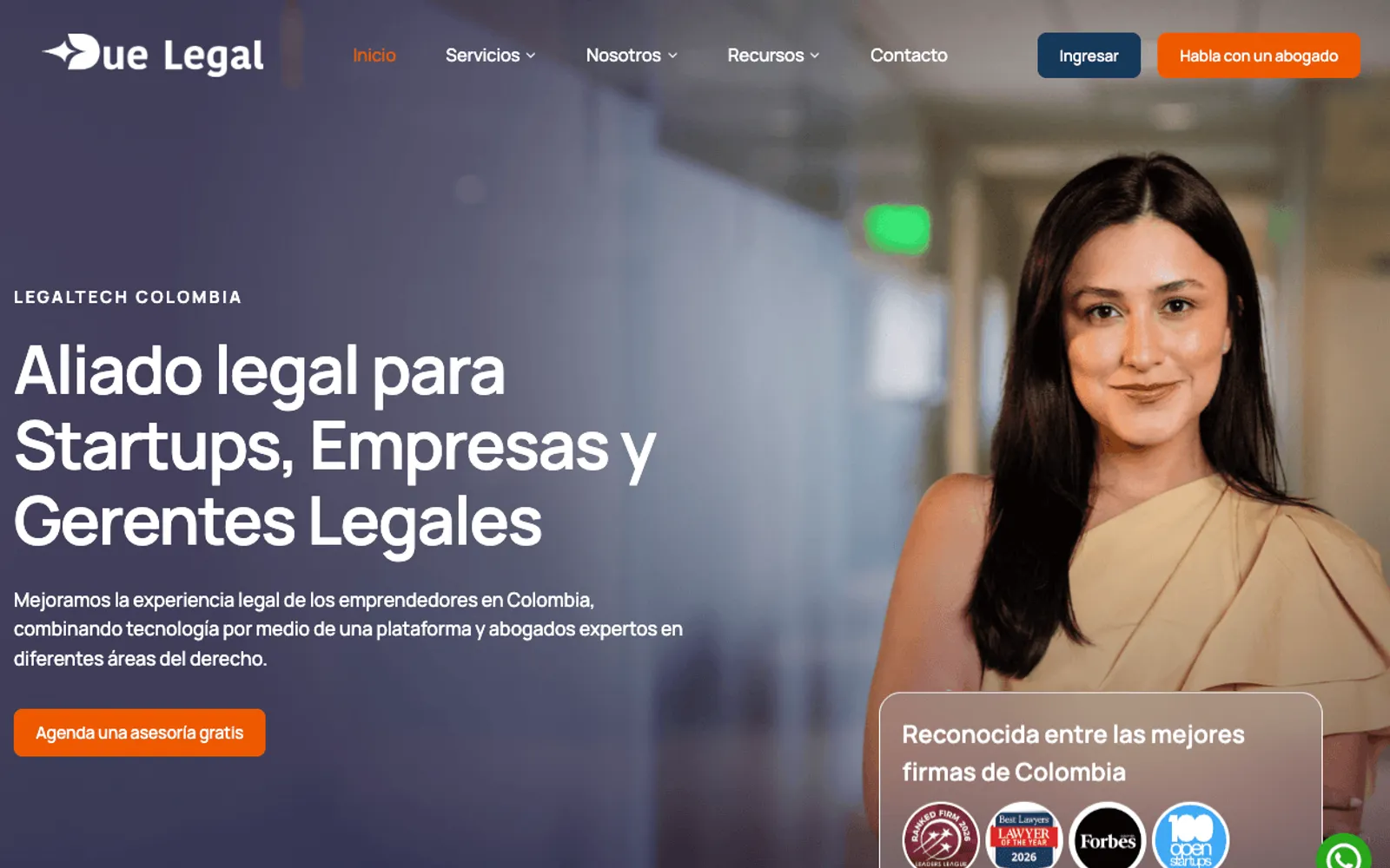 Captura del sitio de Due Legal